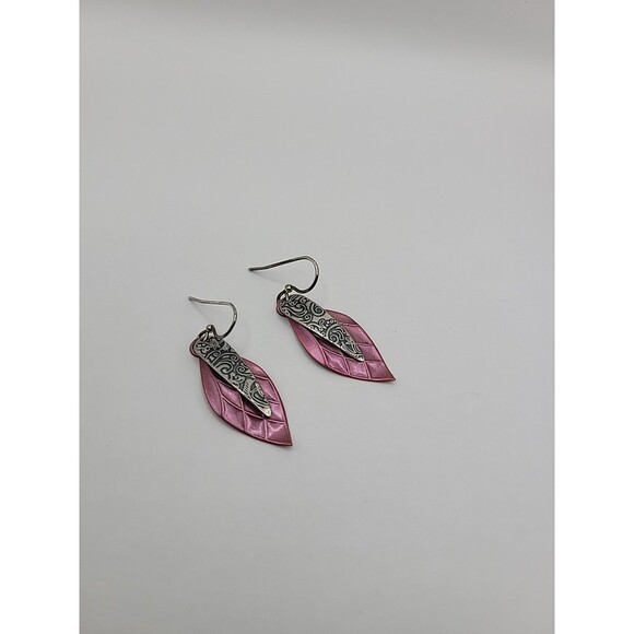 New Jody Coyote Silverworks Pink Silver Leaf Dangle Earrings Pierced Artisan - Picture 9 of 11